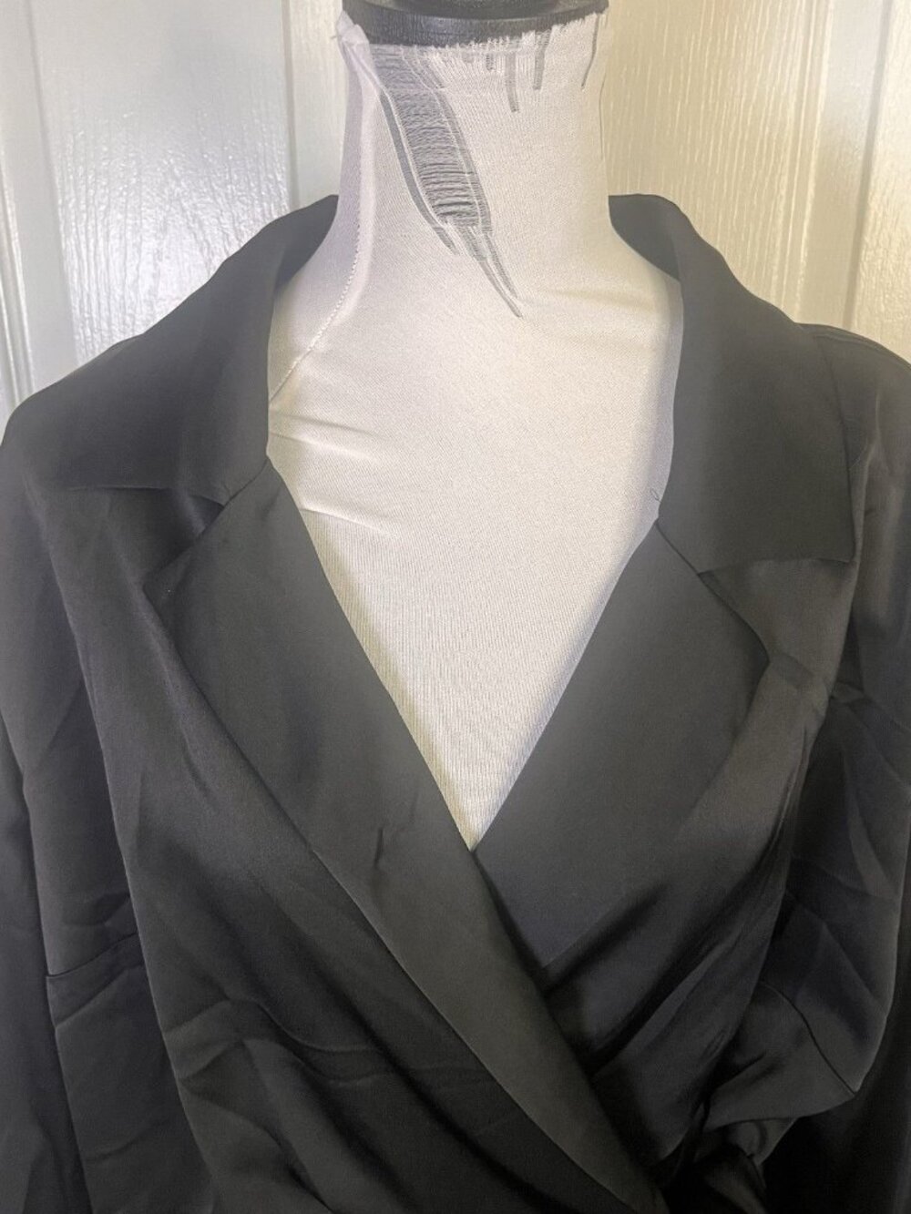 Eloquii Black Satin Long Sleeve Shirt Wrap Dress Plus Sz 22 Lapel Collared Mini - Picture 7 of 12